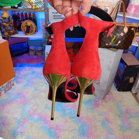 New in Box Balmain Uma Red Suede Leather Stiletto Ankle Strap sandals Heels size - Picture 6 of 7